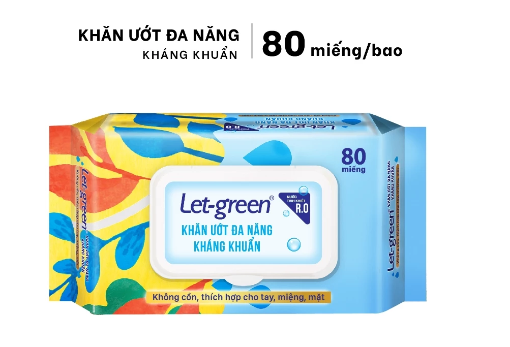  Khăn Ướt Đa Năng Kháng Khuẩn không mùi LET-GREEN, 80 Miếng/Bao 