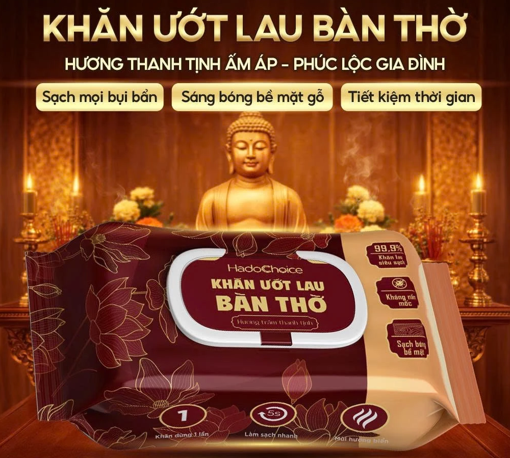  Khăn ướt lau bàn thờ gia tiên hương trầm sáng bóng bề mặt gỗ, Khăn lau bao sái bàn thờ 