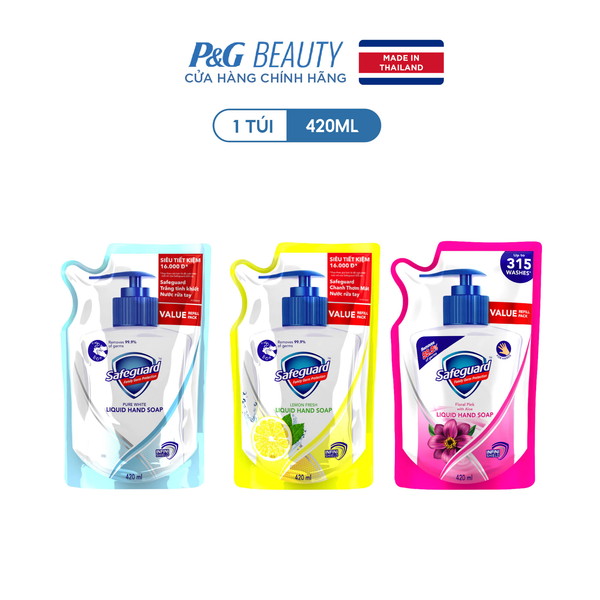  Nước Rửa Tay SAFEGUARD Sạch 99,9% Vi Khuẩn & Dịu Nhẹ Cho Da - Túi 420ML -Thái Lan 