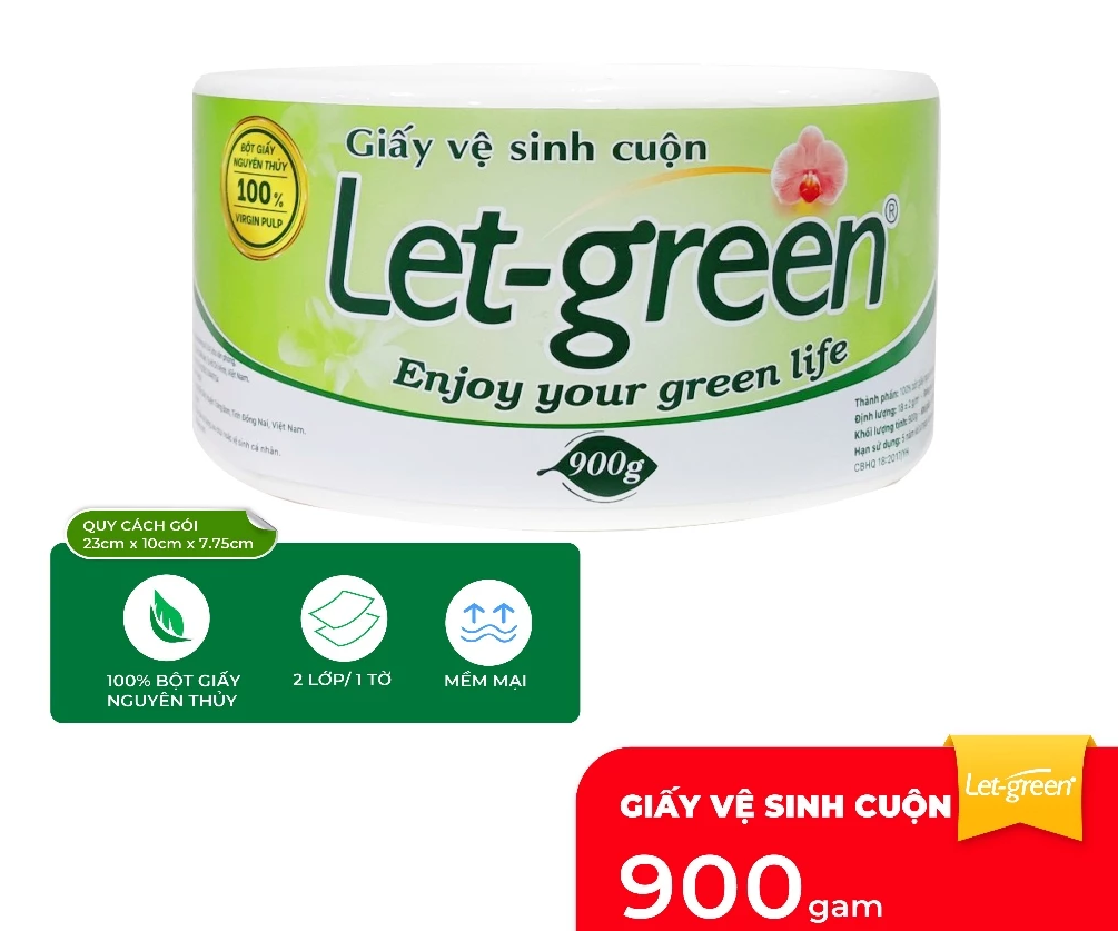 Giấy Vệ Sinh Cuộn Lớn 900G LET-GREEN 10*20cm Bột Giấy Nguyên Thủy, Thân Thiện, An Toàn 