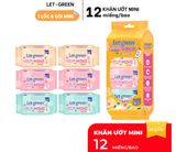  Khăn ướt mini tiện lợi Let-Green 12 miếng/gói 6 gói/lốc - nhỏ gọn vệ sinh - dễ mang theo khi đi làm, du lịch 