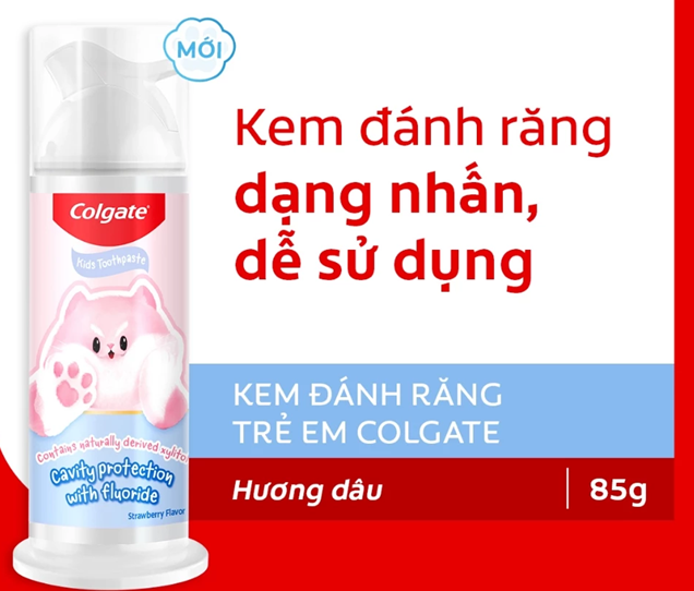  Kem đánh răng Colgate cho bé Fluffy họa tiết thú cưng hương dâu, dạng nhấn dễ sử dụng 85g 