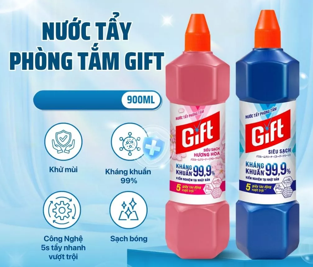  Tẩy toilet/bồn cầu Gift 900ml tiết kiệm tẩy rửa siêu sạch nhà tắm toilet bồn cầu đa năng không mùi 