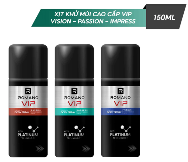  Xịt khử mùi cho nam cao cấp Romano VIP Passion / Vision / Impress 150ml - 195ml 