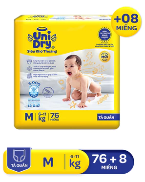  Tã Quần UniDry Siêu khô thoáng gói Super Jumbo mới 