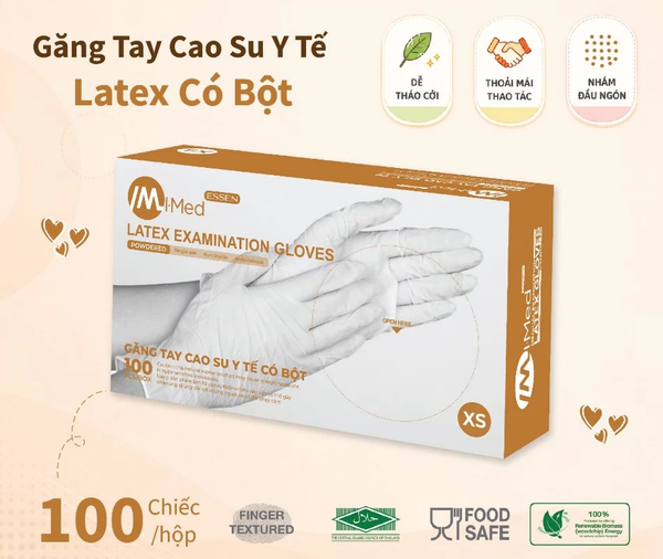  Găng tay cao su y tế Imed Latex có bột 4.9g 100 chiếc/hộp 