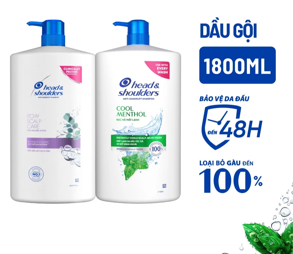  Dầu Gội Sạch Gàu HEAD & SHOULDERS Bạc Hà Mát Lạnh/ Giảm Ngứa Da Đầu - Chai 1800ml 