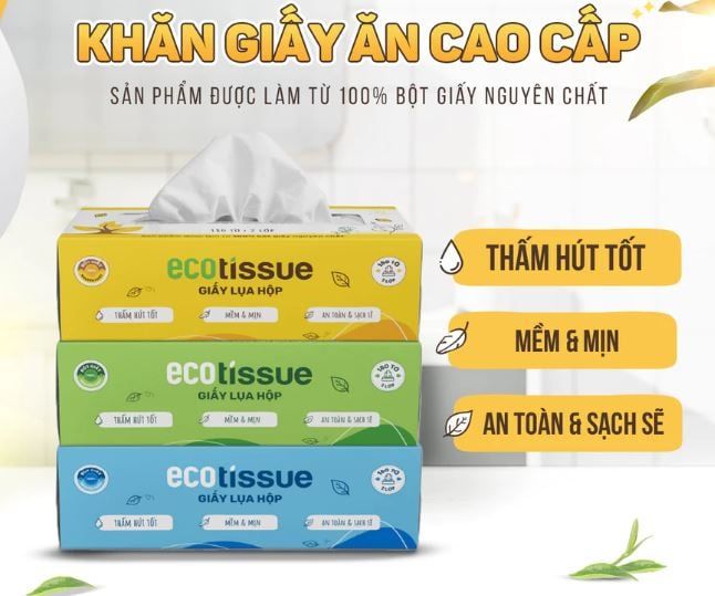  Hộp khăn giấy rút hộp giấy ăn 3 màu cao cấp EcoWipes 180 tờ không bụi vụn 