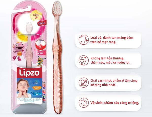  Bàn Chải Đánh Răng Trẻ Em Lipzo Crystal Kids Lông Mềm Kháng Khuẩn Bảo Vệ Nướu Cho Bé Từ 2 Tuổi 