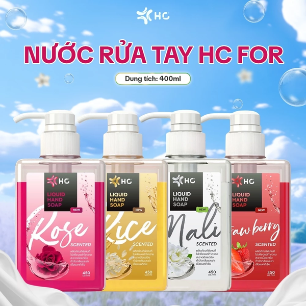  Nước Rửa Tay Kháng Khuẩn HC FOR Thái Lan Siêu Sạch, Nhiều Mùi Hương, Bảo Vệ Da Tay - Chai 450ml 