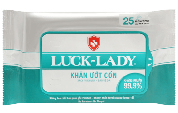  Khăn ướt cồn Luck Lady 25 miếng/gói kháng khuẩn 99,99% và bảo vệ da 