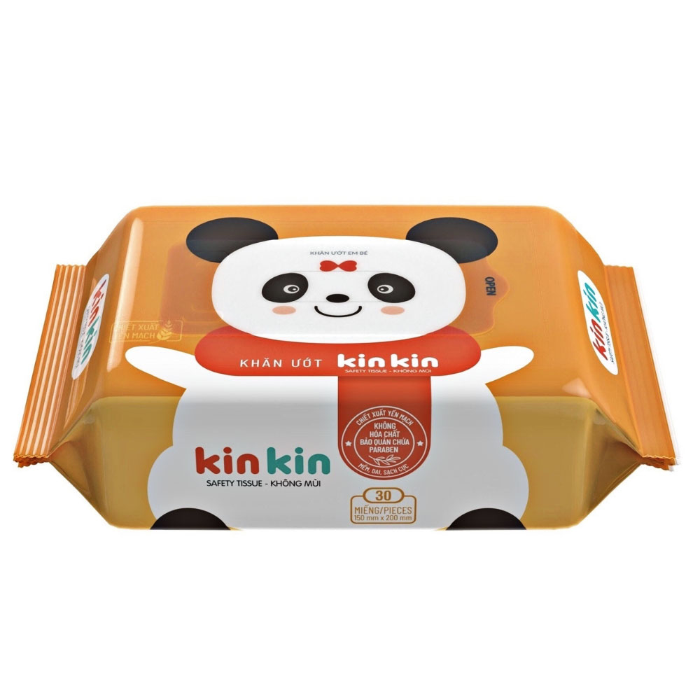  Khăn ướt Kinkin không mùi hình gấu cam 100 miếng 