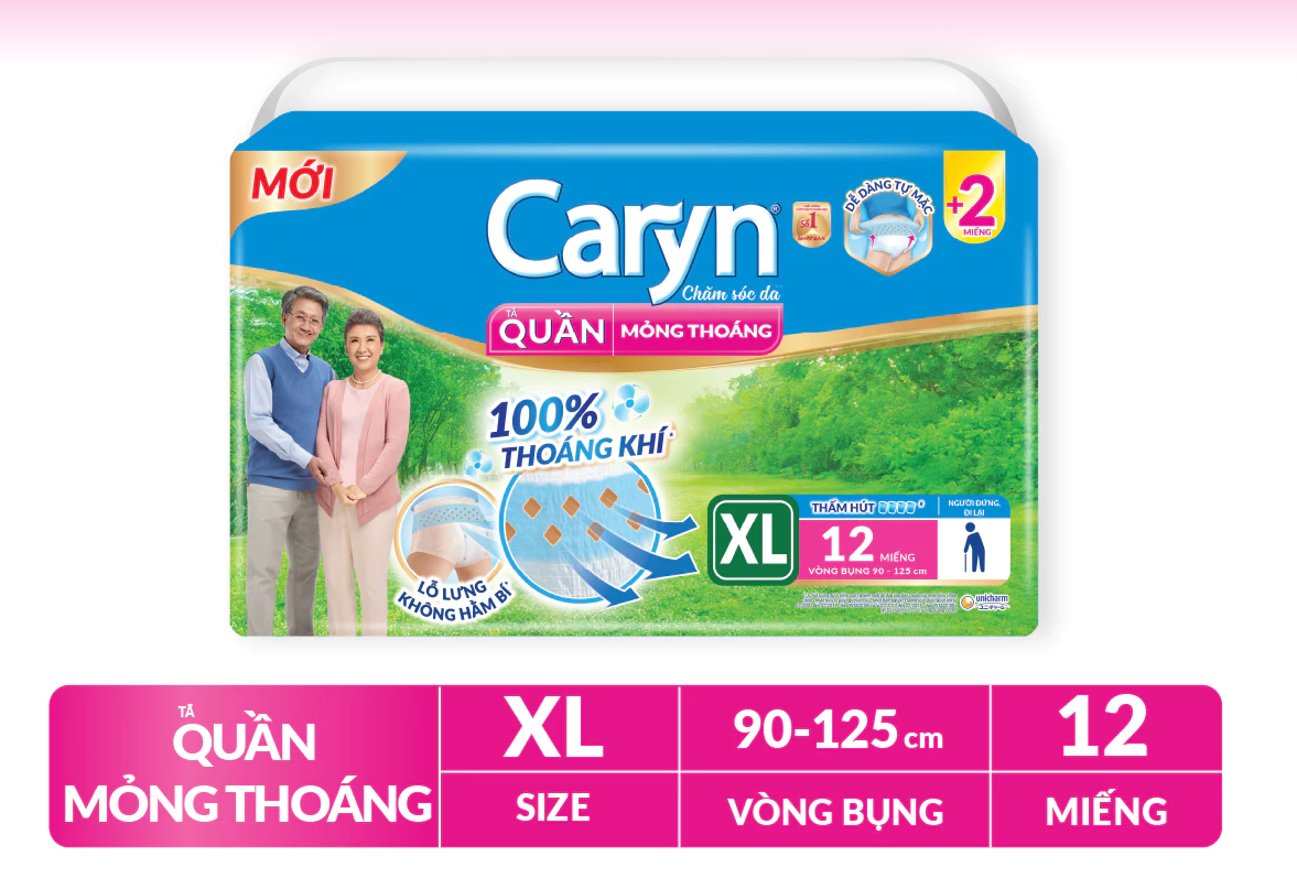  Tã Quần Người Lớn Caryn Mỏng Nhẹ/ Mỏng Thoáng Chống Tràn, Người Tự Đi Lại Size XL12/XL24/XL20 