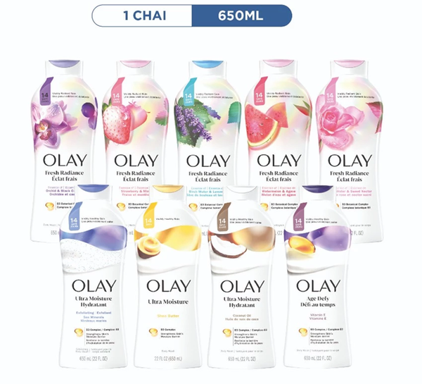  Sữa tắm OLAY dưỡng da 650ml nhiều mùi hương, cải thiện da sáng khỏe sau 14 ngày - Mỹ 