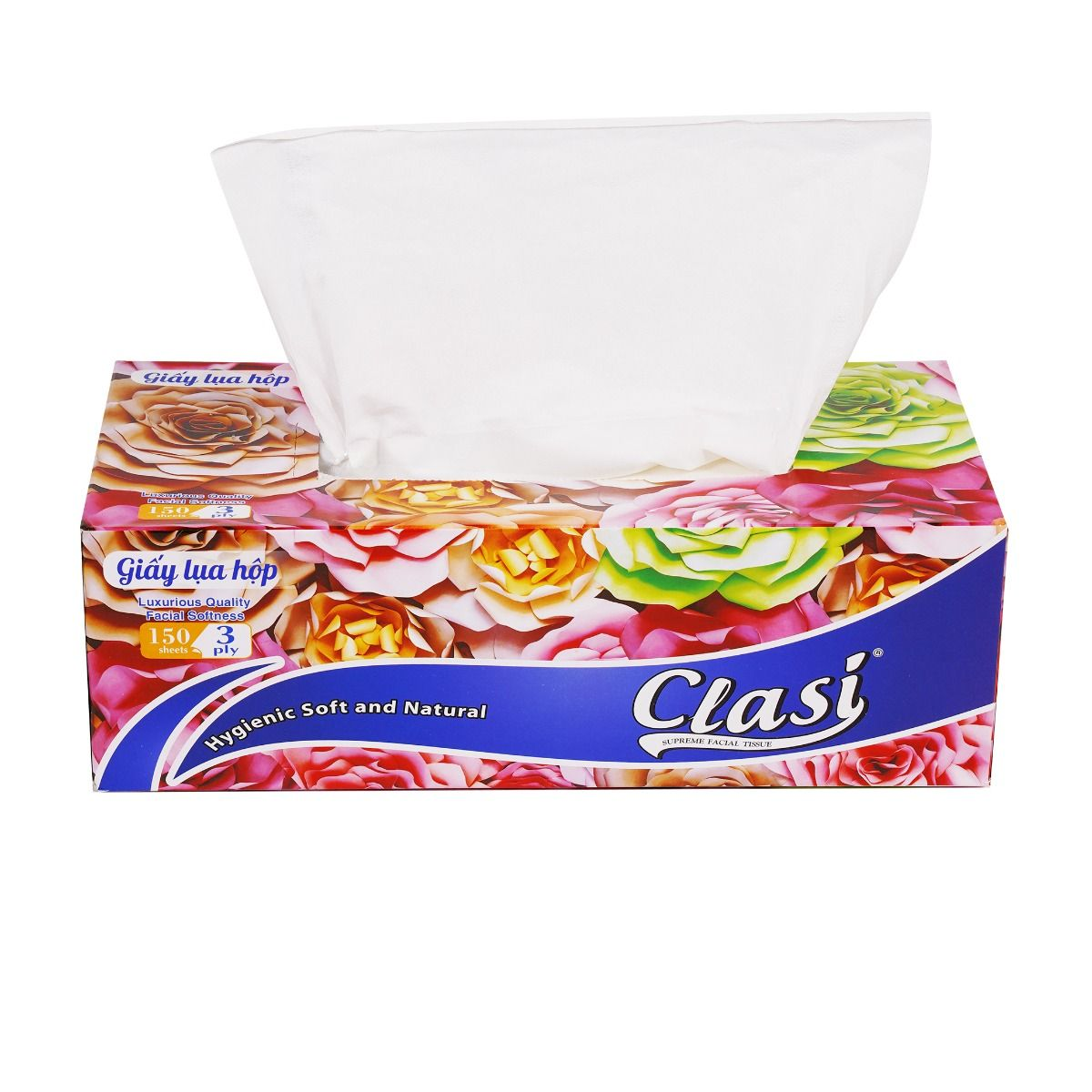  Khăn giấy rút hộp Clasi hoa hồng 3 lớp 150 tờ 