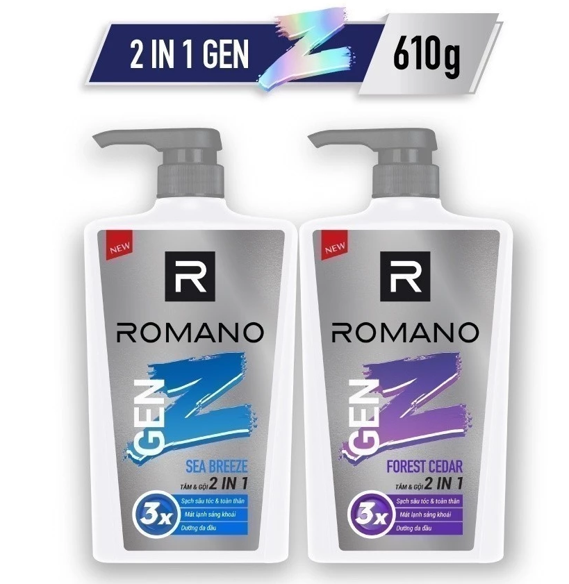  Tắm gội cho nam 2in1 cho nam / Dầu gội nam Romano Gen Z hương Sea Breeze/ Forest Cedar 610g / chai - 
