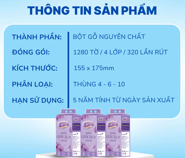  Giấy Đa Năng Rút Đáy Đa Năng Tím Elène 4 Lớp 1280 Tờ/320 Rút - Cao Cấp, Mềm Mịn, An Toàn 