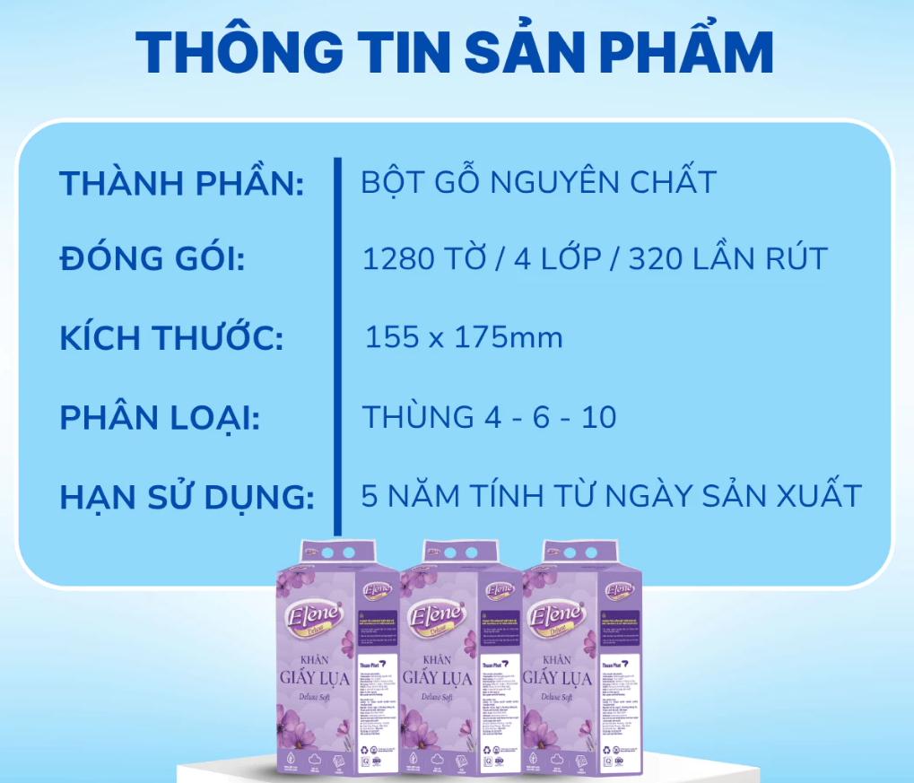  Giấy Đa Năng Rút Đáy Đa Năng Tím Elène 4 Lớp 1280 Tờ/320 Rút - Cao Cấp, Mềm Mịn, An Toàn 