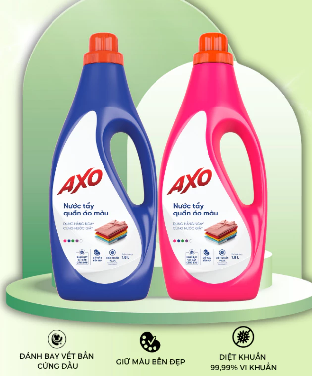  Nước Tẩy Quần Áo Màu AXO 1800ml – Tẩy Sạch Vết Bẩn Cứng Đầu, Giữ Màu Vải Bền Đẹp 