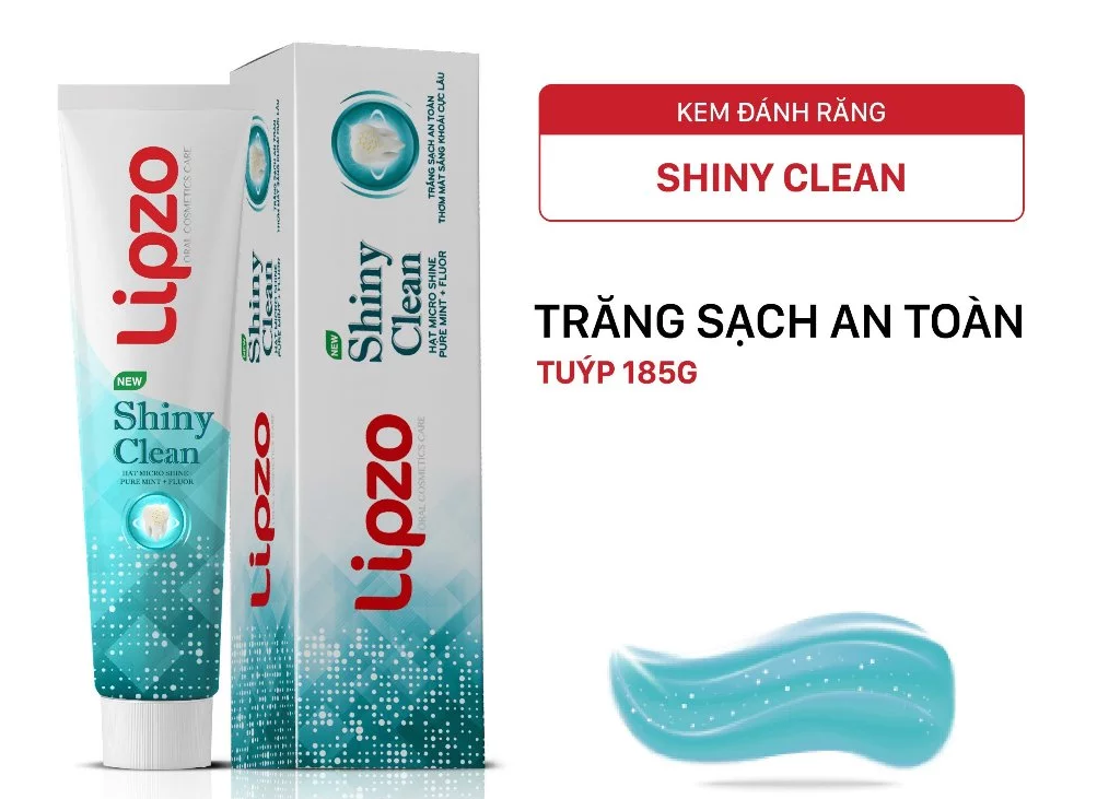  Kem Đánh Răng Lipzo Shiny Clean 185g Hương Bạc Hà Mát Lạnh, Diệt Khuẩn, Làm Sạch Từ Vỏ Sò Biển 