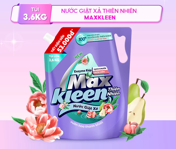  Túi Nước Giặt Xả MaxKleen Thiên Nhiên Vườn hoa thanh khiết 3.6kg 