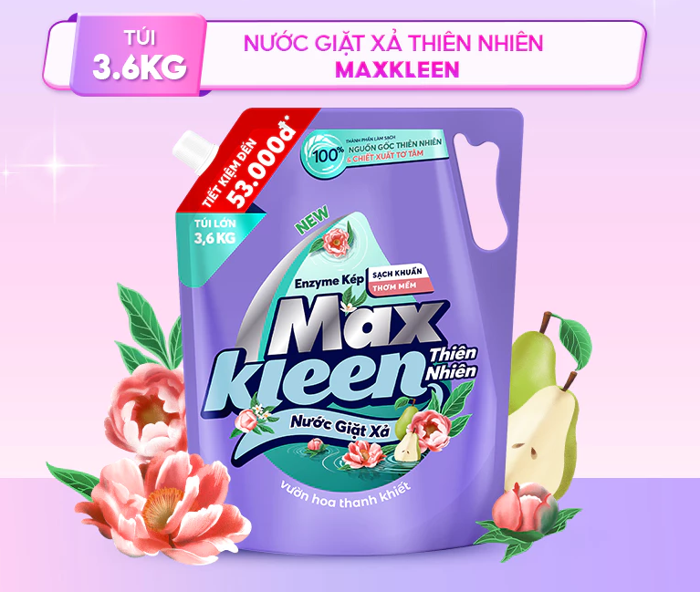  Túi Nước Giặt Xả MaxKleen Thiên Nhiên Vườn hoa thanh khiết 3.6kg 