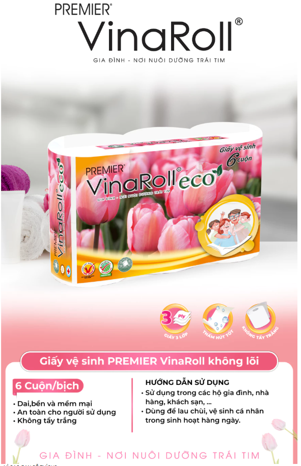  Giấy vệ sinh VinaRoll by PREMIER Eco Không Lõi 6 Cuộn 