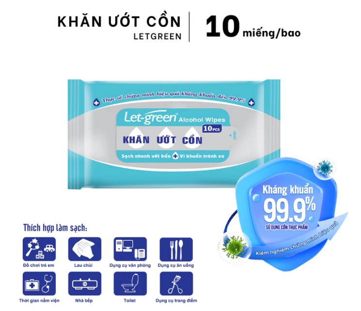  Khăn Ướt Cồn LET-GREEN 10 Miếng 