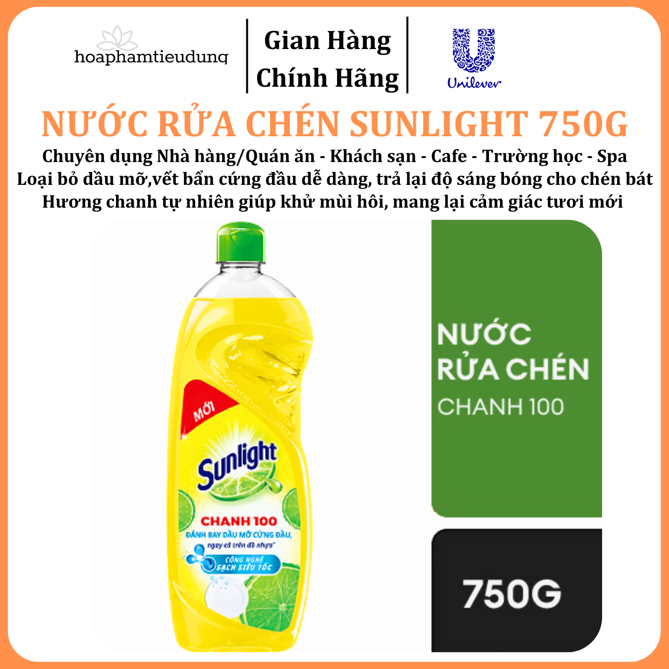  Nước rửa chén Sunlight chai 750g 