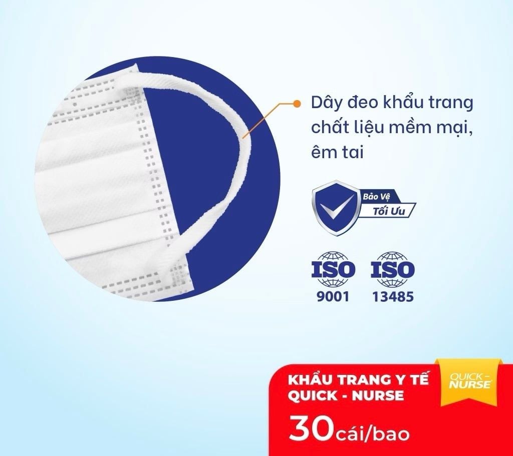 Khẩu Trang Y Tế Cao Cấp QUICK-NURSE 3 Lớp Chuẩn Y Tế, Mềm Mại, Bảo Vệ Tối ưu 