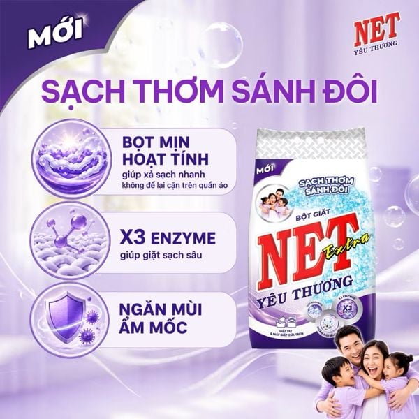  Combo Bột giặt NET yêu thương Extra bịch 5.5kg + Nước rửa chén NET yêu thương đậm đặc hương Chanh tươi mát chai 750g 