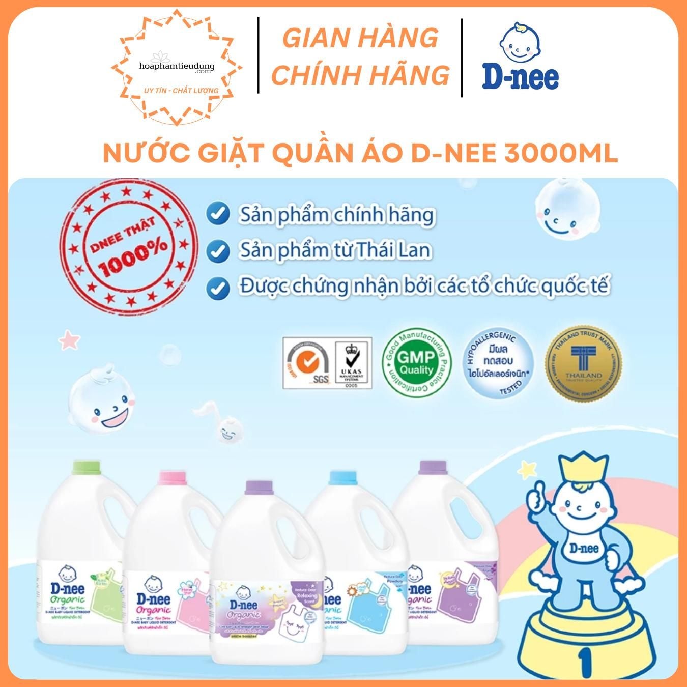  Nước giặt quần áo D-nee 3L (Chính hãng có tem Đại Thịnh) 