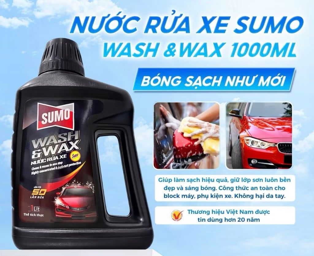  Nước Rửa Xe Sumo Wash & Wax 1 Lít  Đen Mới Nước Rửa Xe Bảo Vệ Nước Sơn Xe Rưa Xe Ô Tô 