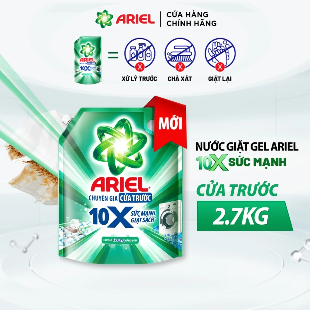  Nước Giặt Gel ARIEL 10X Sức Mạnh Giặt Sạch Chuyên Gia Cửa Trước - Cửa Trên Hương Downy Nắng Sớm Túi 1.37 - 4.05KG 