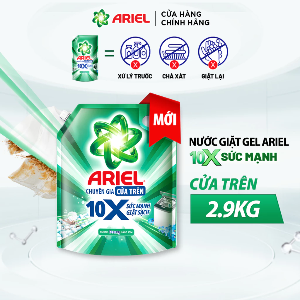  Nước Giặt Gel ARIEL 10X Sức Mạnh Giặt Sạch Chuyên Gia Cửa Trước - Cửa Trên Hương Downy Nắng Sớm Túi 1.37 - 4.05KG 