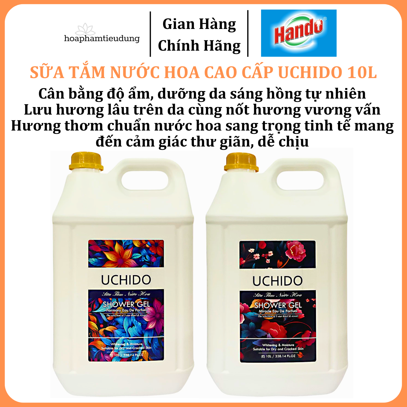  Sữa tắm nước hoa cao cấp UCHIDO dưỡng ẩm, làm sáng da 1L - 10L 