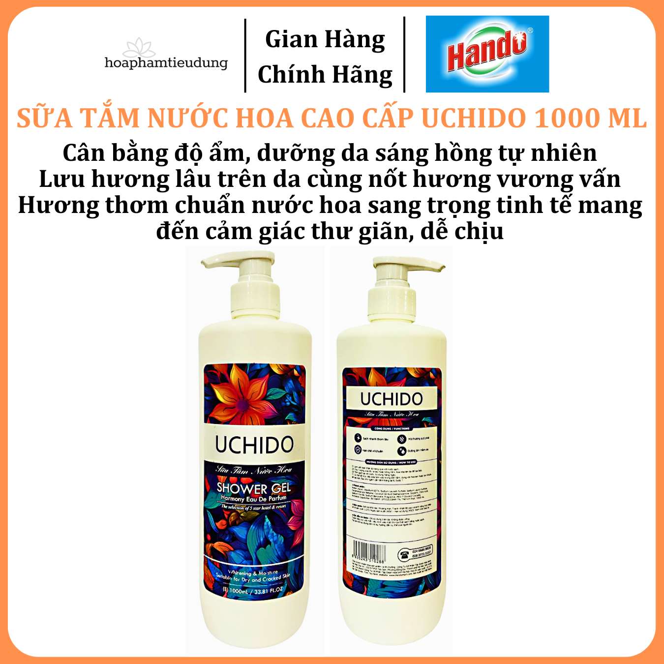  Sữa tắm nước hoa cao cấp UCHIDO dưỡng ẩm, làm sáng da 1L - 10L 