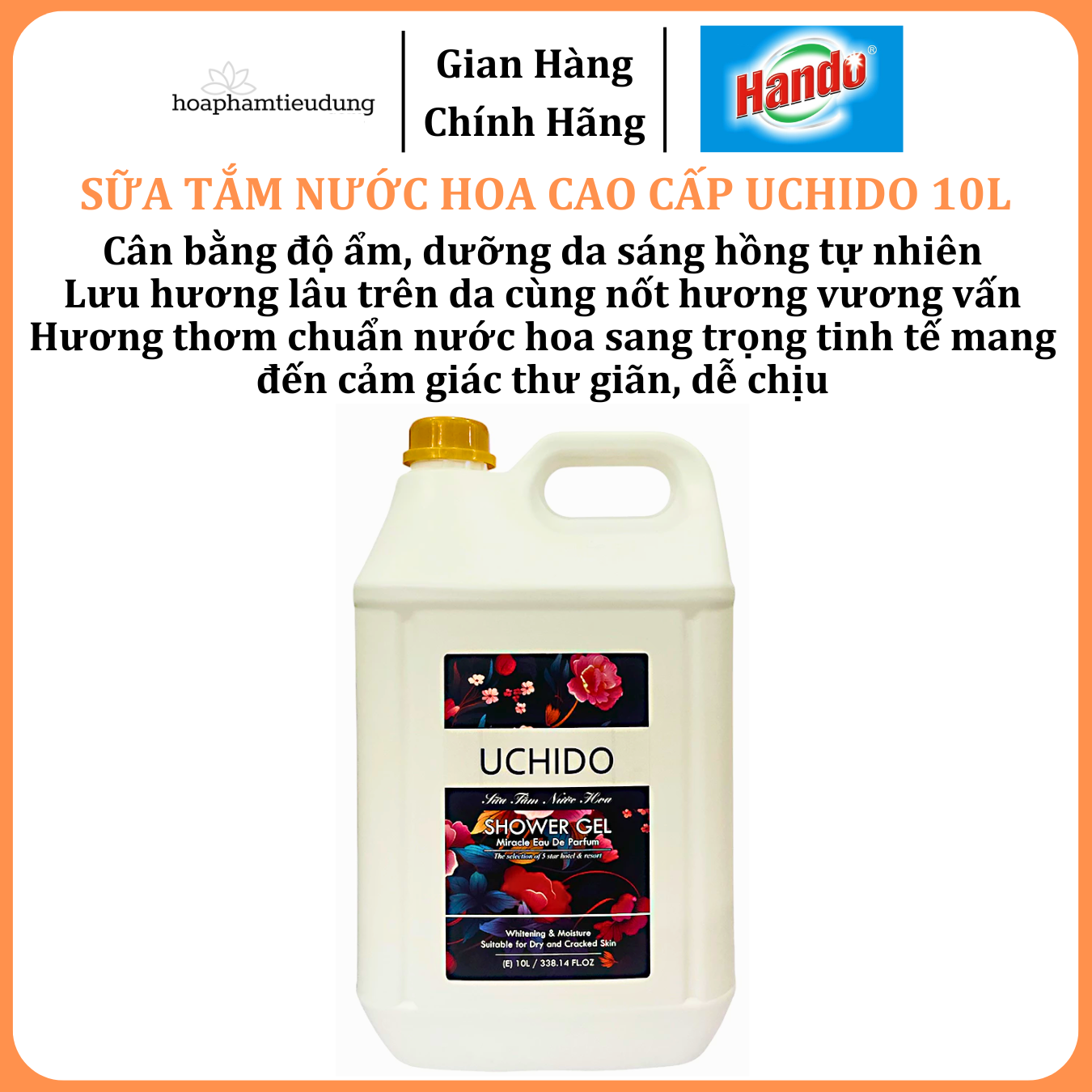  Sữa tắm nước hoa cao cấp UCHIDO dưỡng ẩm, làm sáng da 1L - 10L 