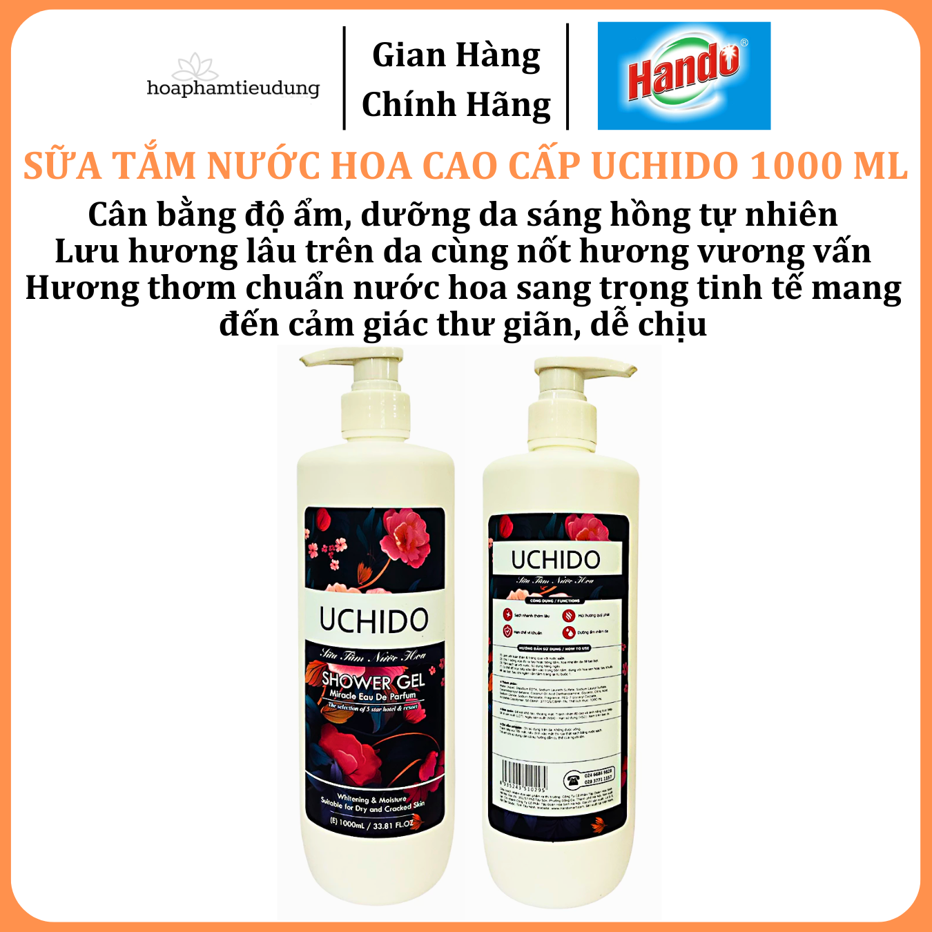  Sữa tắm nước hoa cao cấp UCHIDO dưỡng ẩm, làm sáng da 1L - 10L 
