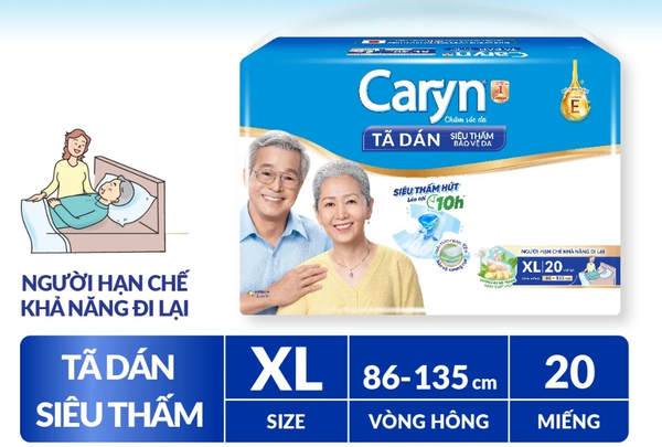  Tã/Bỉm dán người lớn siêu thấm Caryn dành cho người hạn chế khả năng đi lại Size XL (10/20pcs) 