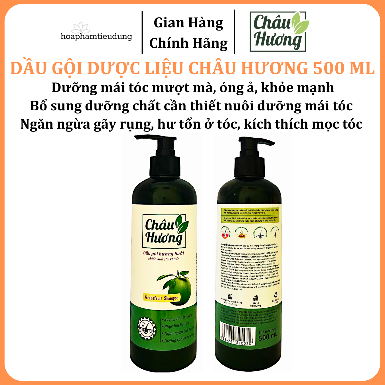 Dầu gội dược liệu chiết xuất thiên nhiên CHÂU HƯƠNG 500ml 