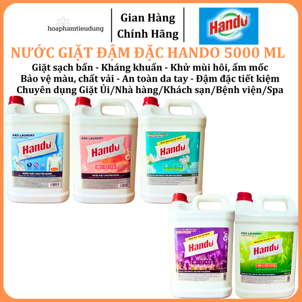  Nước giặt đậm đặc Hando 5L khử mùi hôi, ẩm mốc, chuyên dụng Giặt ủi, Quán ăn, Nhà hàng, Khách sạn, Cafe, Spa 