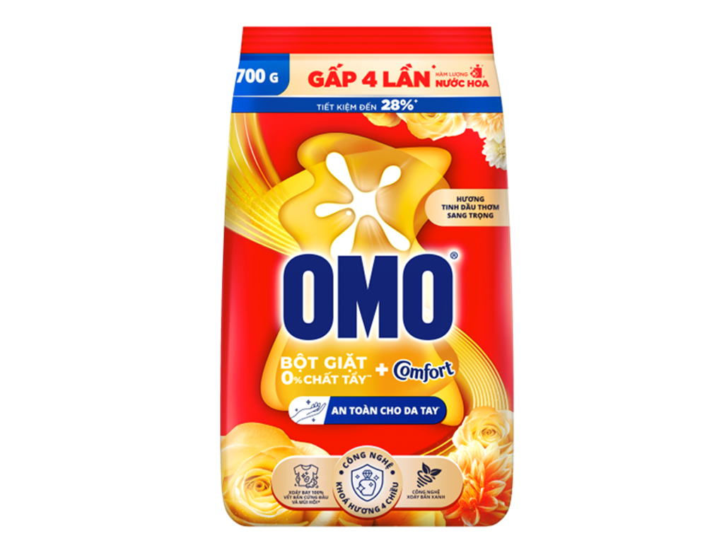  Bột giặt OMO Comfort hương hoa hồng Pháp/Comfort tinh dầu thơm nồng nàn/matic túi 700-770g 