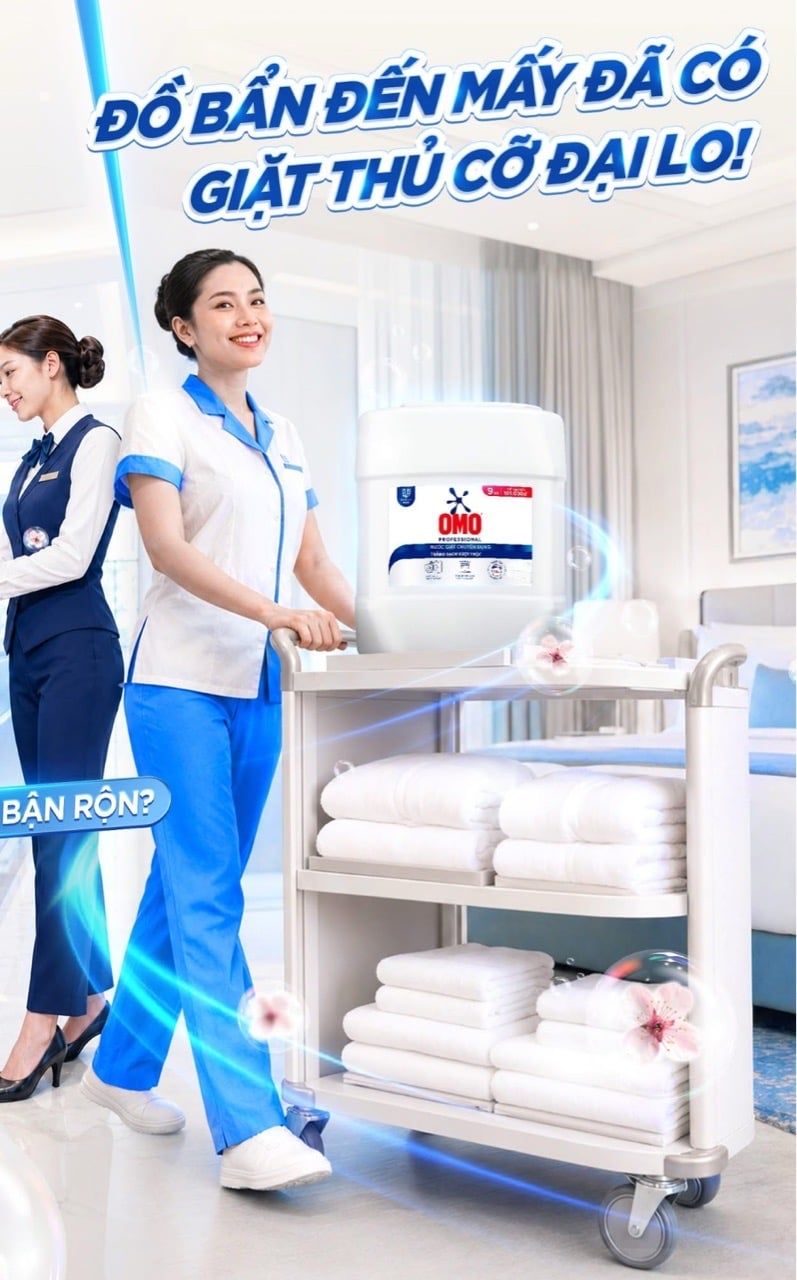  Nước giặt chuyên dụng OMO 9kg trắng sáng vượt trội phù hợp Giặt sấy, Nhà hàng, Khách sạn, Spa 