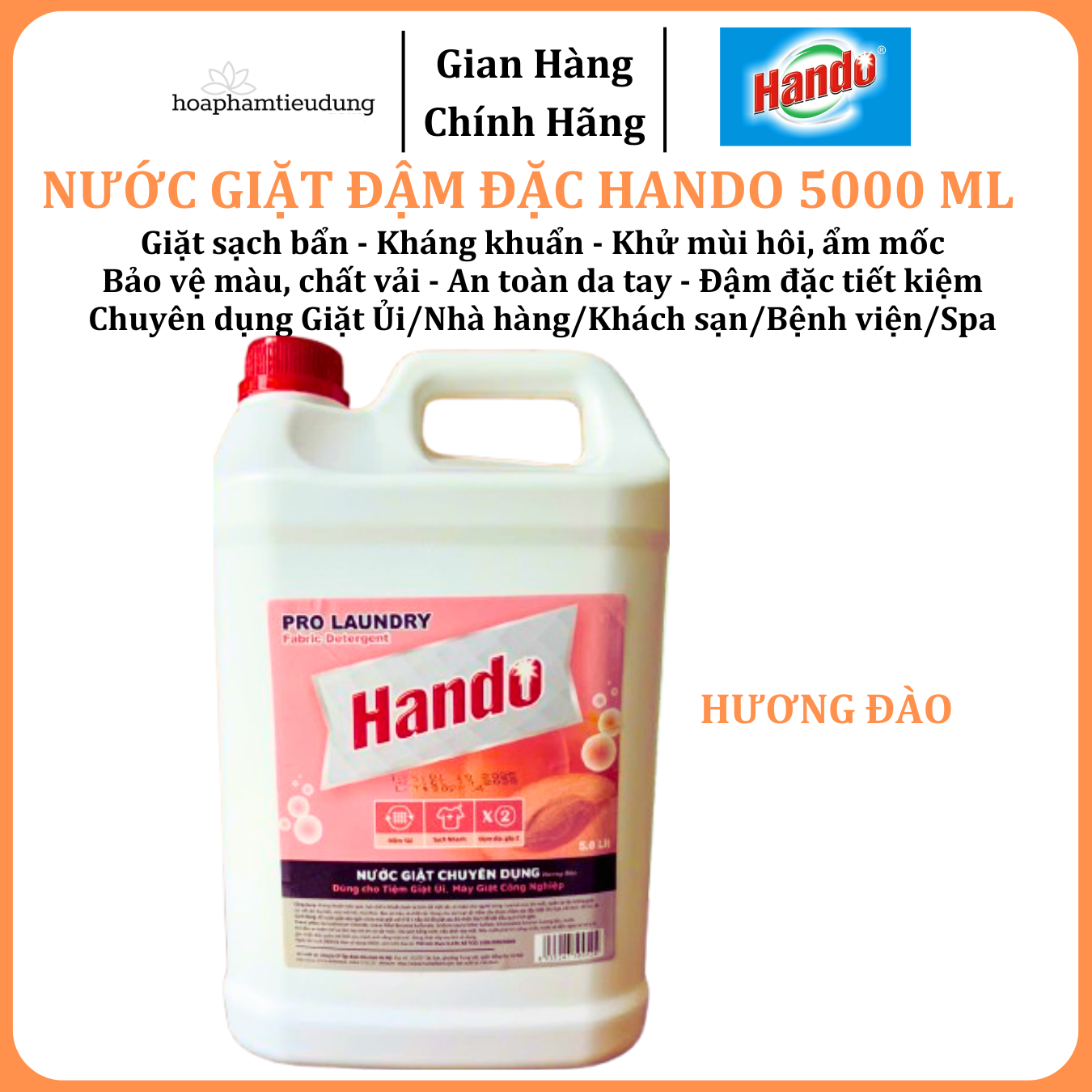  Nước giặt đậm đặc Hando 5L khử mùi hôi, ẩm mốc, chuyên dụng Giặt ủi, Quán ăn, Nhà hàng, Khách sạn, Cafe, Spa 