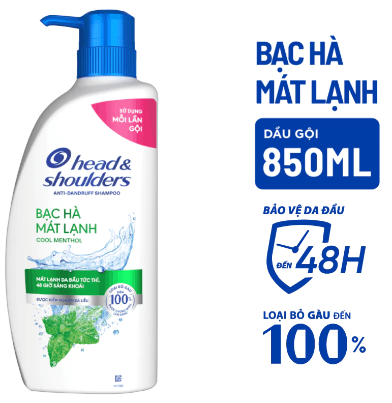  Dầu Gội Sạch Gàu HEAD & SHOULDERS Bạc Hà/ Giảm Ngứa Da Đầu/ Hương Chanh/ Sạch Sâu/ Làm Sạch Vi Khuẩn Chai 850ml 