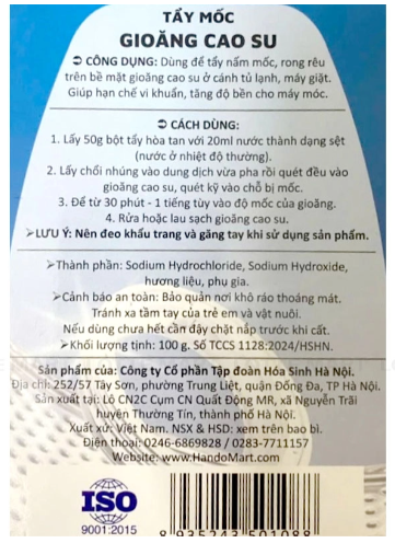  Tẩy Mốc Gioăng Cao Su Hando Hộp 100g Diệt Nấm Mốc 99%, Khử Mùi, Dễ Dàng Vệ Sinh Bề Mặt Cao Su, Nhựa, Kính 