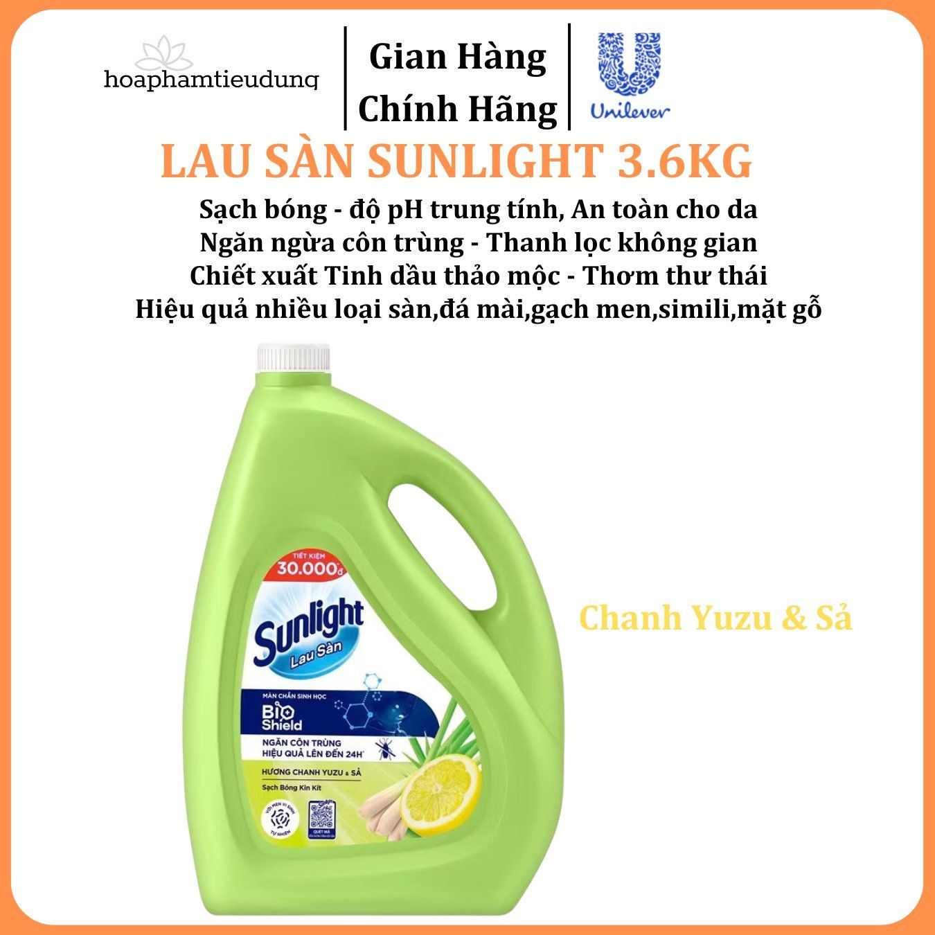  Nước lau sàn Sunlight tinh dầu thảo mộc hương hoa lily và hương thảo can 3.6kg 