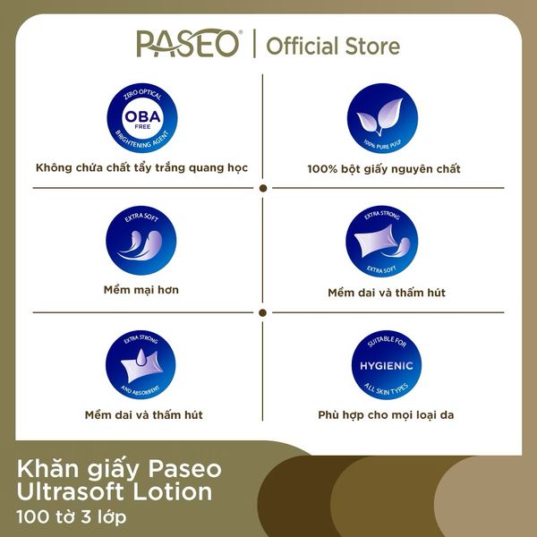  [Lốc 4 Hộp] Khăn Giấy Lau Mặt PASEO 100 Tờ/Hộp Mềm Mịn An Toàn Cho Da Nhạy Cảm - Ultrasoft Lotion (3 Lớp) 