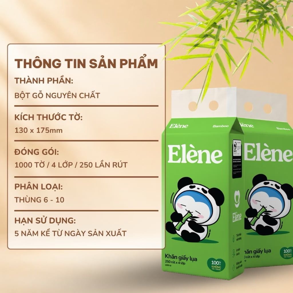  Giấy Lụa Tre Rút Đáy Elene 4 Lớp 250 Lần Rút Cao Cấp, Thân Thiện Với Môi Trường 